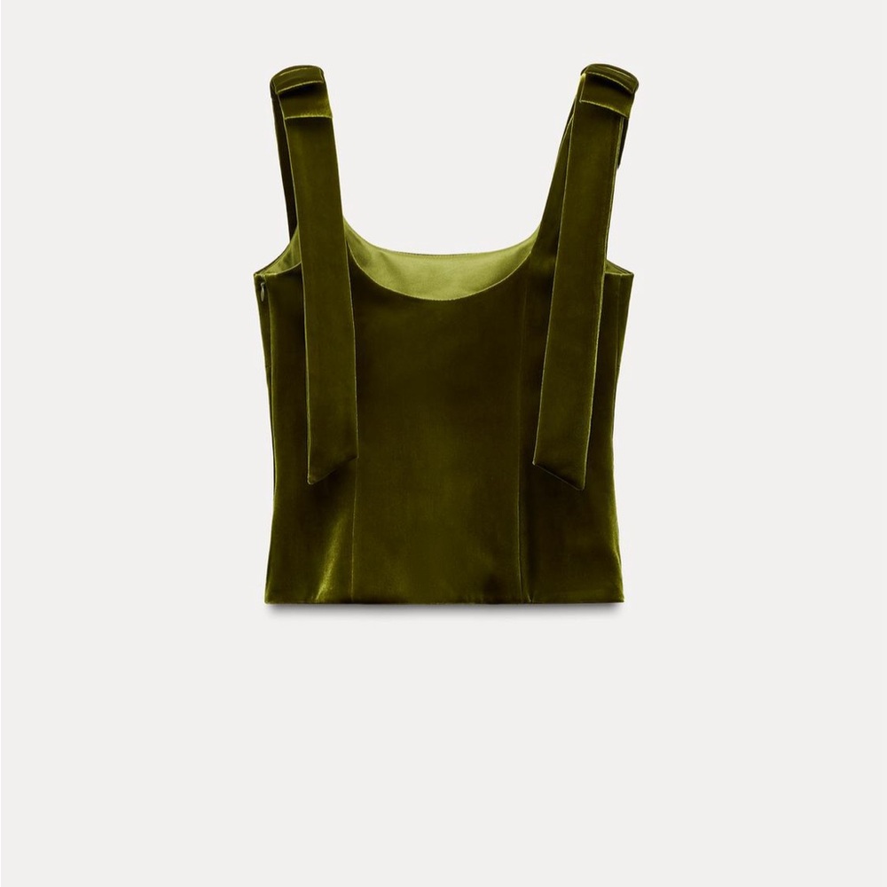 Velvet green bow top Zara